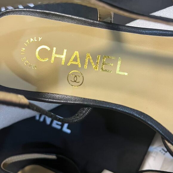 NEW CHANEL Black Slingback Flats Size 39 - Goatskin & Grosgrain - Picture 4 of 7